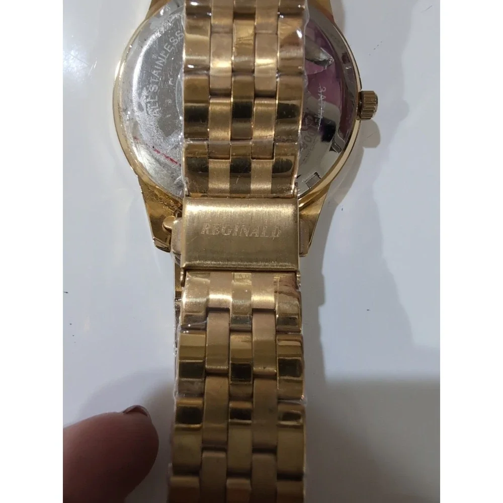 Reginald Mens Wrist‎ Watch Gold White Analog Quartz Needs Battery